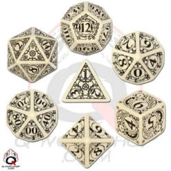Q-Workshop Beige & Black Steampunk Dice Set (7) (Last Chance)
