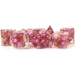 Metallic Dice Games: 16mm Polyhedral Set - Pearl - Pink With Copper (7) (Last Chance)
