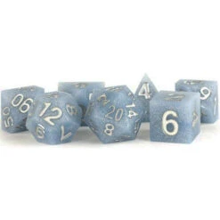 Metallic Dice Games: 16mm Sharp-Edge Polyhedral Set - Silicone Rubber - Glacial Debris