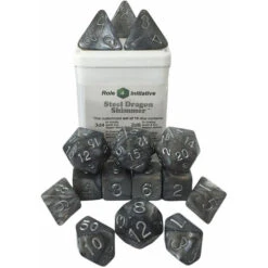 R4I Dice: Steel Dragon Shimmer W/ SIlver (15) (Preorder)
