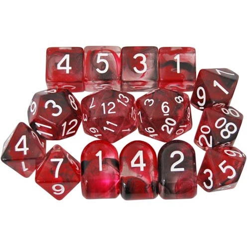R4I Dice W/ Arch'd4: Diffusion - Bloodstone W/ White (15) 3 R4I Dice W/ Arch'd4: Diffusion - Bloodstone W/ White (15)