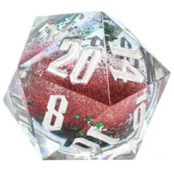 54mm D20 Snowglobe: Silver/Red/Green Glitter With Silver (1)